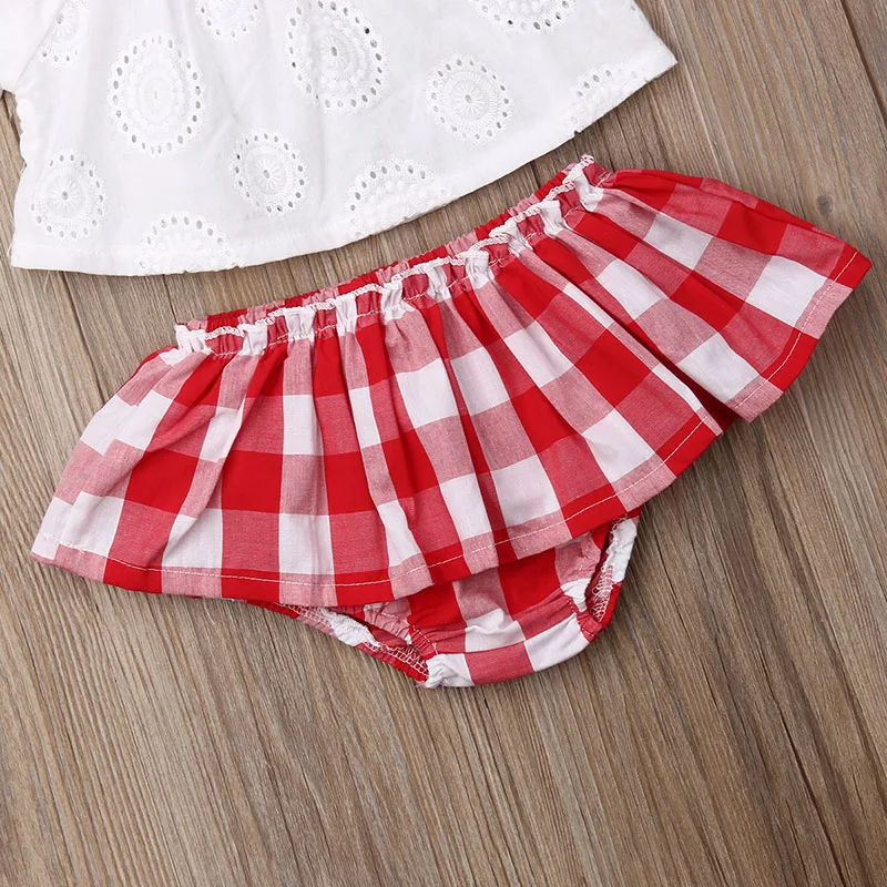 Baby Girl See Through Crop Top Blouse Sleeveless, Checker Ruffled Skirt, Ribbon Headband 3 pcs Outfit - Image 5