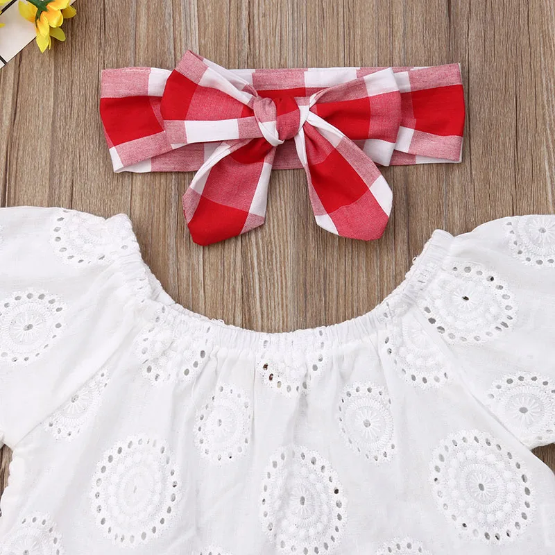 Baby Girl See Through Crop Top Blouse Sleeveless, Checker Ruffled Skirt, Ribbon Headband 3 pcs Outfit - Image 4