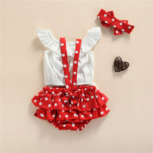 Sleeveless Crop Top & Dotted Suspender Ribbon Dress with Matching Headband - Image 3