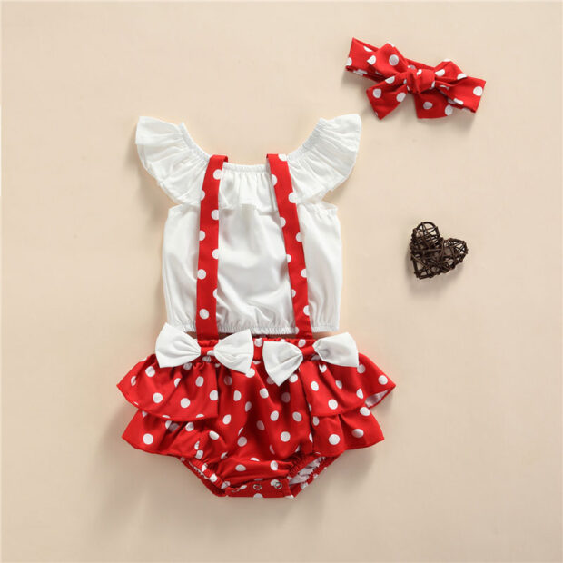 Baby Dotted Suspender Ribbon Dress & Crop Top Outfit