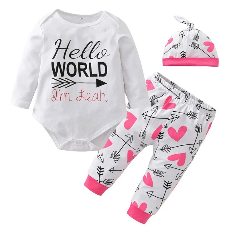 Long Sleeves Cupid Hearts Bodysuit Elastic Pants Beanie Hat