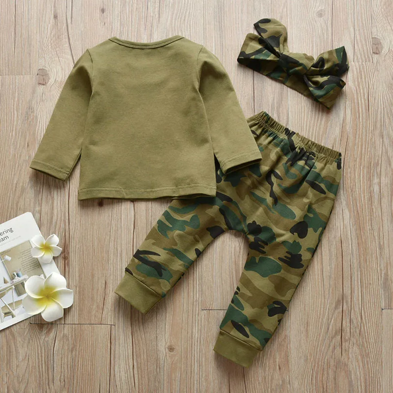 Baby Daddy's Girl Print T-Shirt, Camouflage Pants, Beanie Hat 3 pcs Outfit - Image 2
