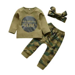 Baby Daddy's Girl Print T-Shirt, Camouflage Pants, Beanie Hat 3 pcs Outfit