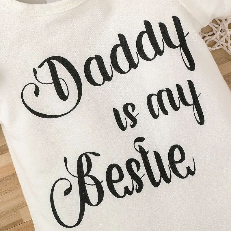 Daddy is my Bestie Letter Print Onesie, Pineapple Bloomer Shorts, Ribbon Headband Short Sleeve for Girls - Image 4