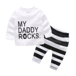 "My Daddy Rocks" Long Sleeves Shirt Black & White Striped Trousers