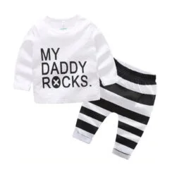 "My Daddy Rocks" Long Sleeves Shirt Black & White Striped Trousers