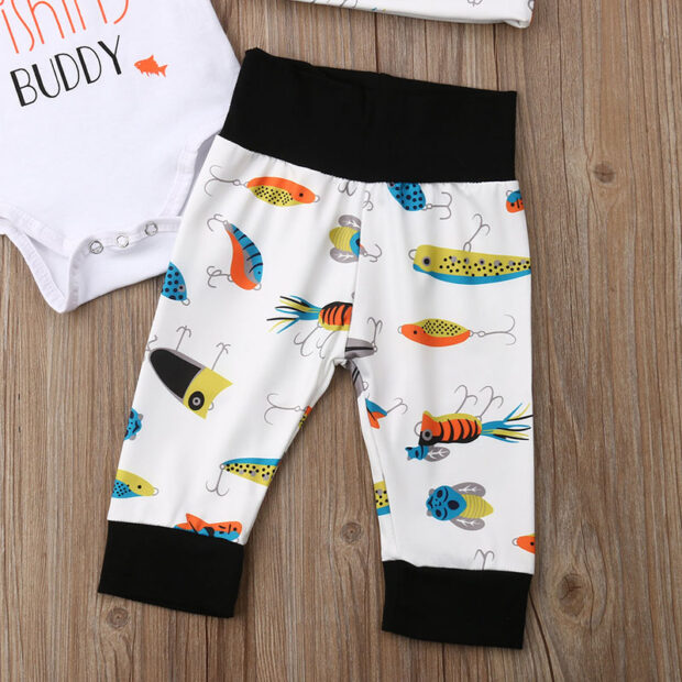 Daddy's Fishing Buddy Onesie Short Sleeve, Fishing Bait Pants, Beanie Hat - Image 5