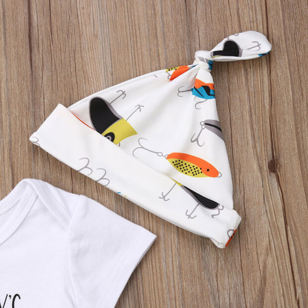 Daddy's Fishing Buddy Onesie Short Sleeve, Fishing Bait Pants, Beanie Hat - Image 6