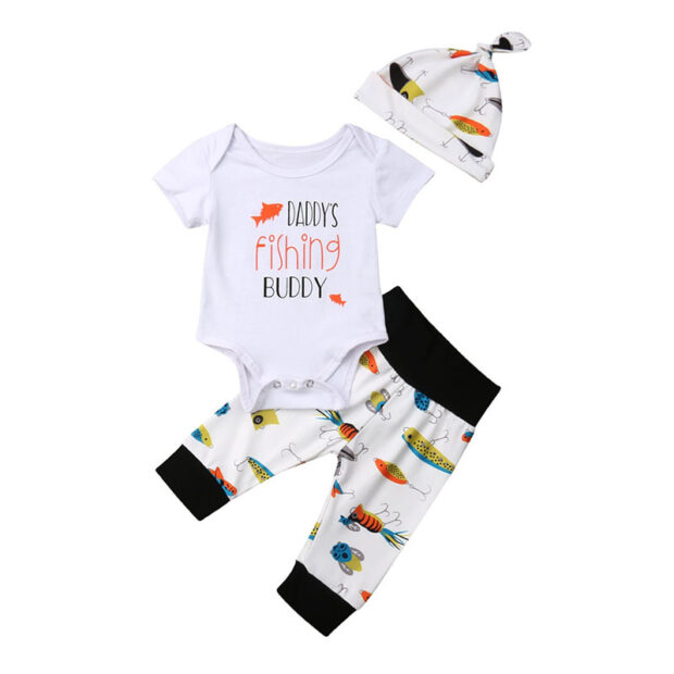 Baby Daddy's Fishing Buddy Onesie & Pants Outfit with Hat