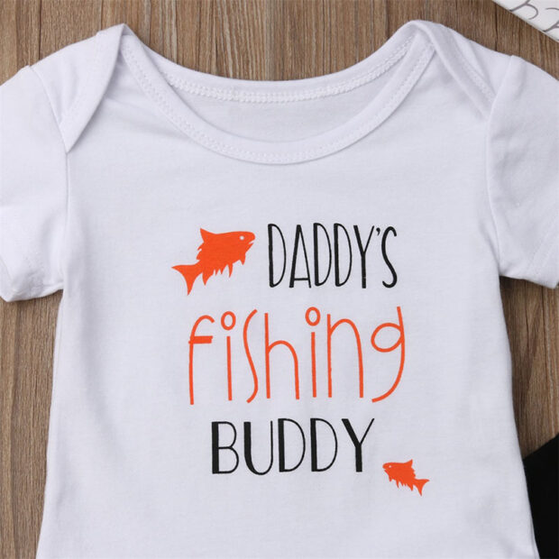Daddy's Fishing Buddy Onesie Short Sleeve, Fishing Bait Pants, Beanie Hat - Image 3