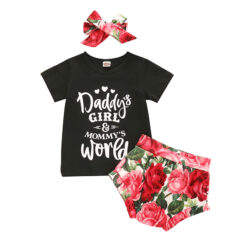 Baby Daddy's Girl Letter Print T-Shirt & Floral Bloomers