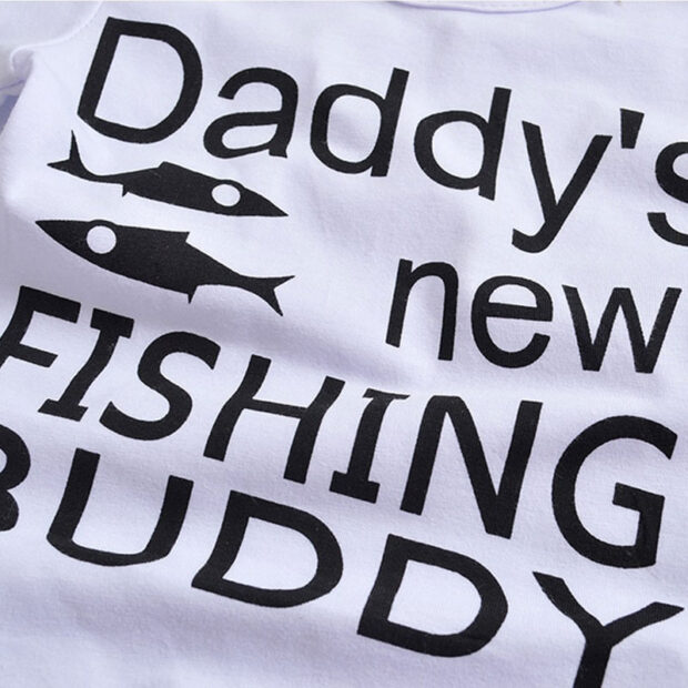 Daddy's New Fishing Buddy Outfit with Onesie, Shorts, Beanie Hat Short Sleeve - Image 3