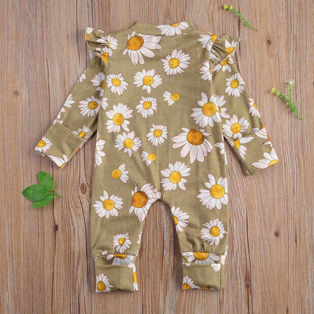 Baby Daisy Pattern Zipper Romper