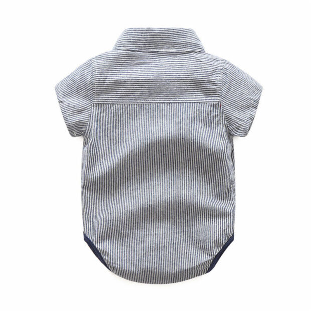 Stripe Collar Shirt Bodysuit with Khaki Shorts - Image 3
