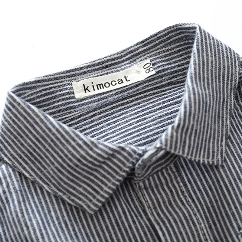 Stripe Collar Shirt Bodysuit with Khaki Shorts - Image 4