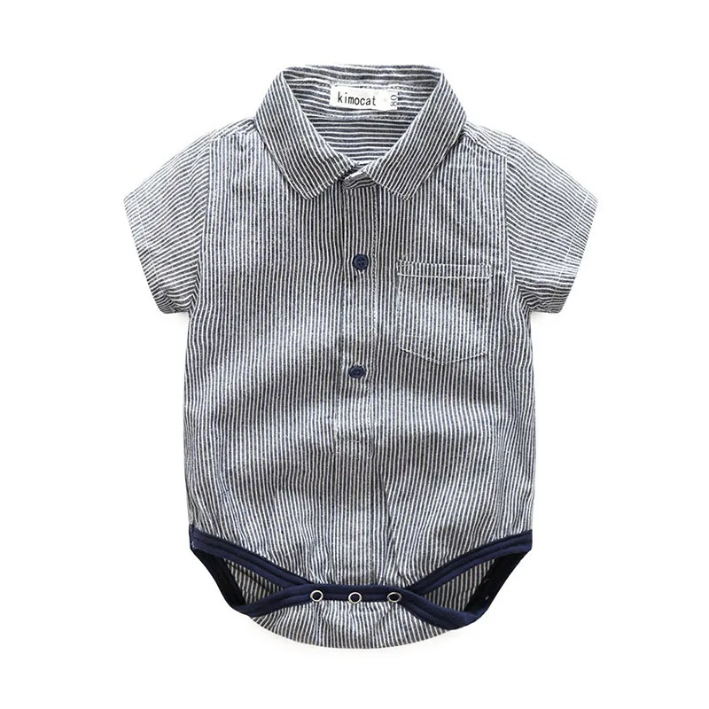 Stripe Collar Shirt Bodysuit with Khaki Shorts - Image 2