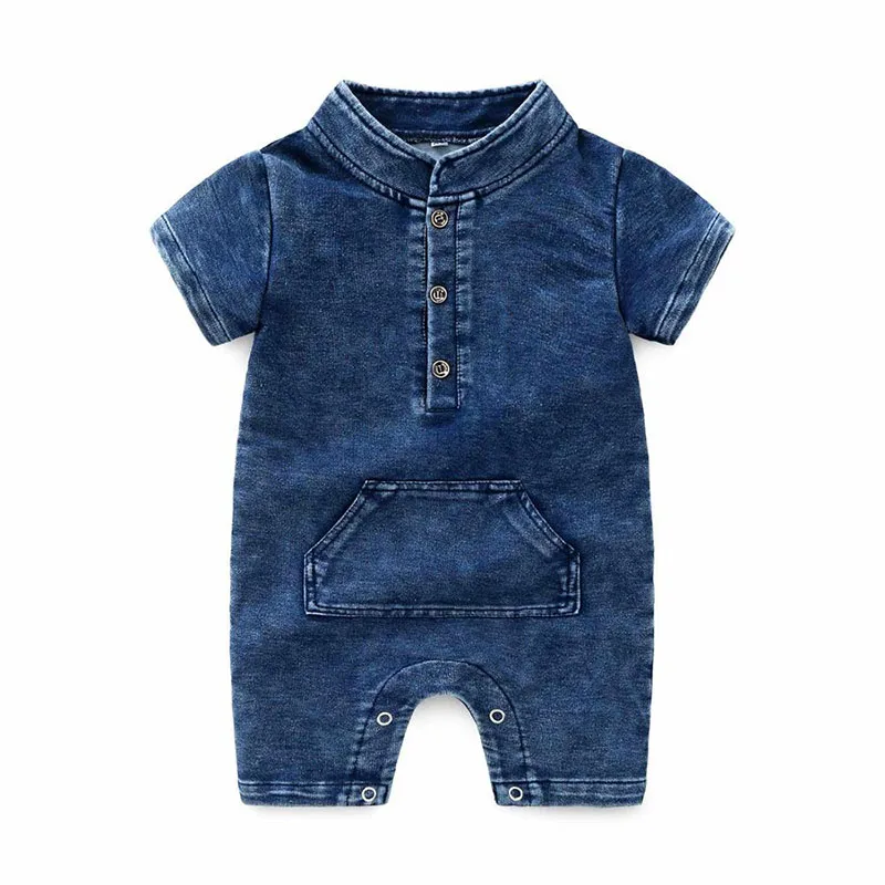 Short Sleeves Button Denim Colored Bodysuit Clothes