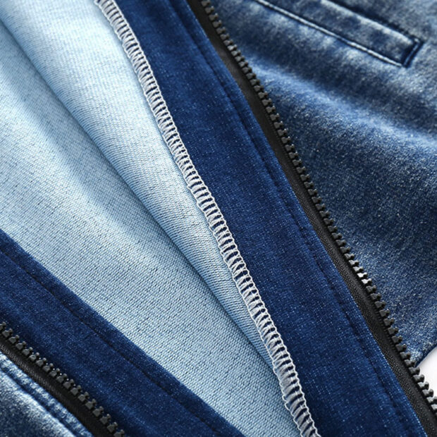 Long Sleeves Denim Hoody Zipper Overall Jumpsuit Outerwear - Image 7