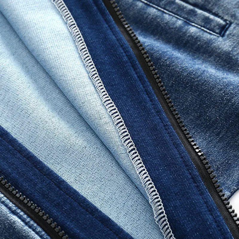 Long Sleeves Denim Hoody Zipper Overall Jumpsuit Outerwear - Image 7