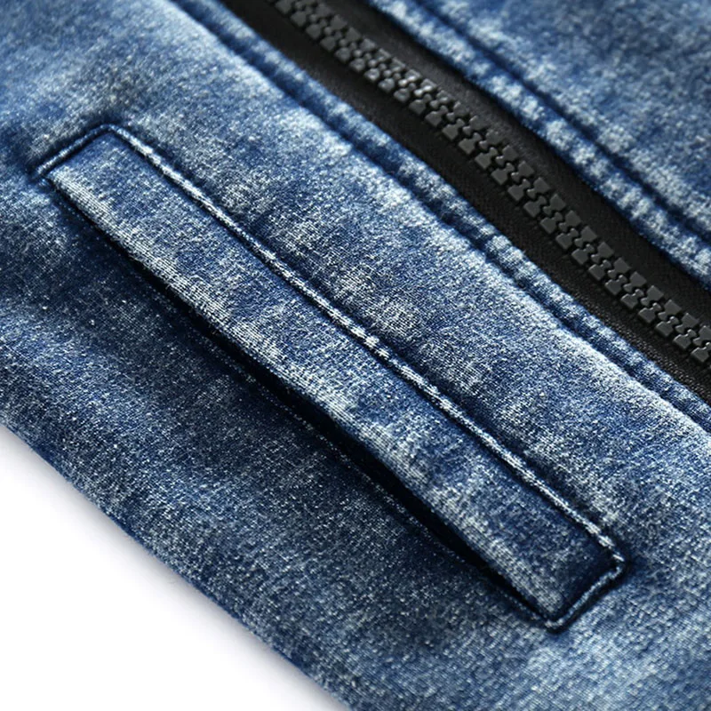 Long Sleeves Denim Hoody Zipper Overall Jumpsuit Outerwear - Image 5