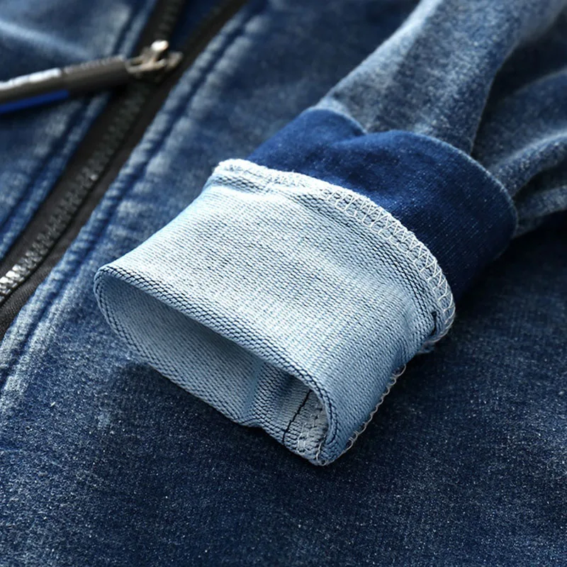 Long Sleeves Denim Hoody Zipper Overall Jumpsuit Outerwear - Image 6