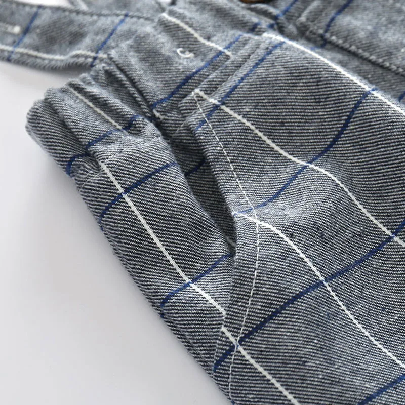 White Collar Shirt Bodysuit with Plaid Suspender Trousers & Bowtie - Image 8