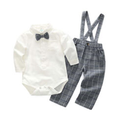 Baby Check Pattern Suspenders with Polo Onesie