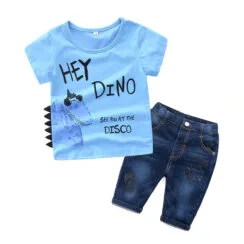 Baby Dino Disco Print T-Shirt & Denim Jeans 2 pcs Set