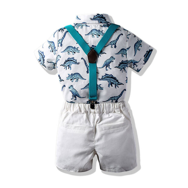 Toddler Dinosaur Print Shirt Suspenders Shorts