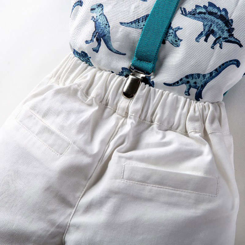 Baby Boy Allover Dinosaur Print Button Up Short-sleeve Romper
