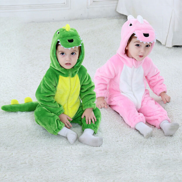 Baby Halloween Dinosaur Reptile Coverall Costume Dress Up Hoodie Zipper Jumpsuit