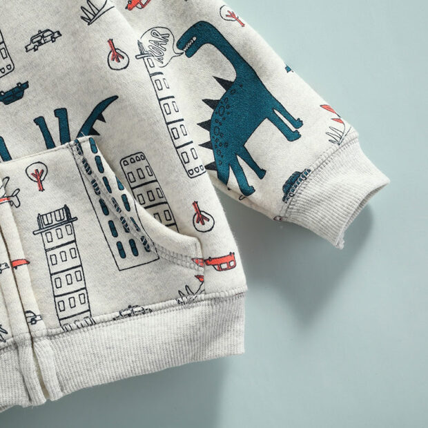 Dinosaur Print Hoodie Zipper Jacket & Elastic Pants Long Sleeve Tracksuit - Image 5
