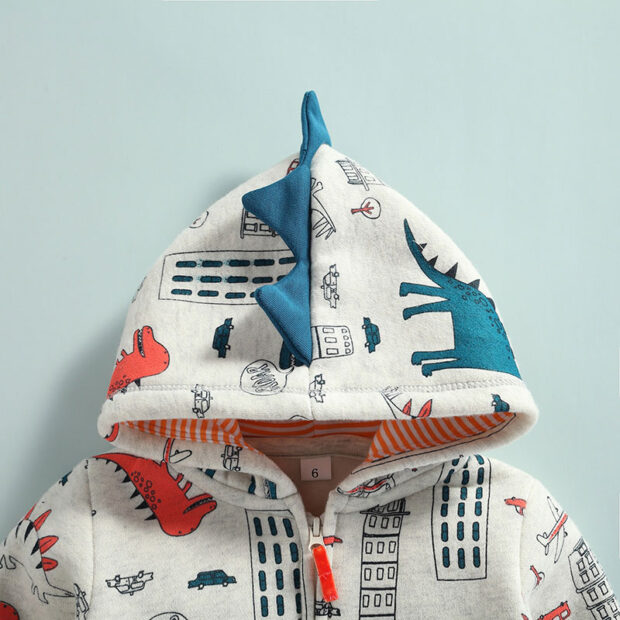 Dinosaur Print Hoodie Zipper Jacket & Elastic Pants Long Sleeve Tracksuit - Image 3