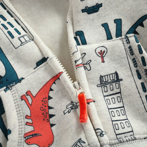 Dinosaur Print Hoodie Zipper Jacket & Elastic Pants Long Sleeve Tracksuit - Image 4