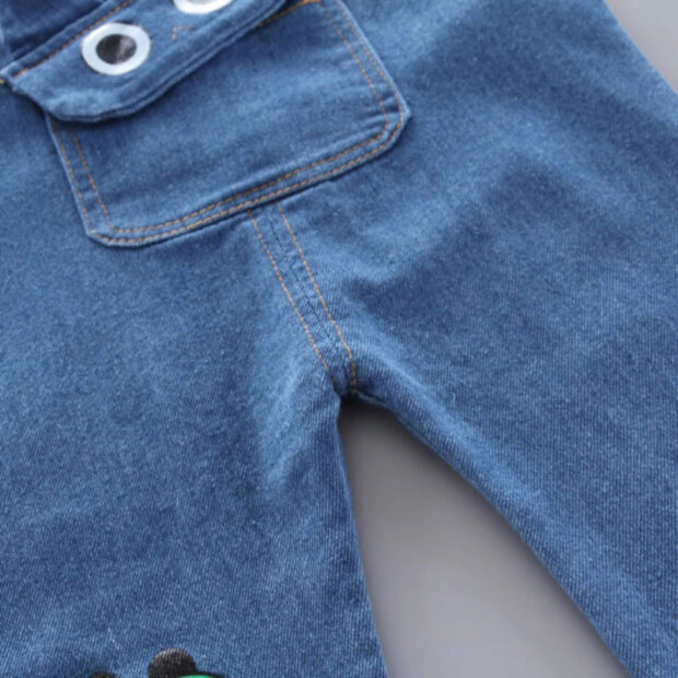 Dinosaur Print Denim Overalls & Mandarin Collar Button Shirt Long Sleeve Outfit - Image 5