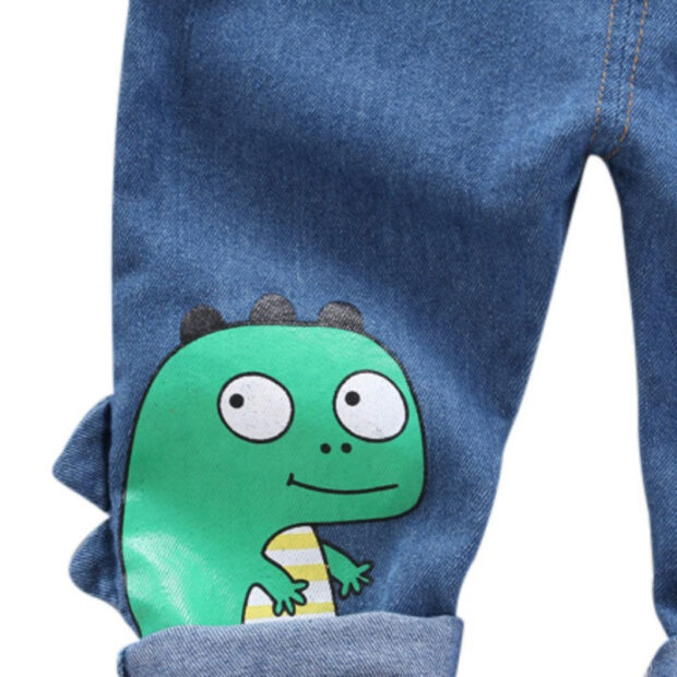 Dinosaur Print Denim Overalls & Mandarin Collar Button Shirt Long Sleeve Outfit - Image 6