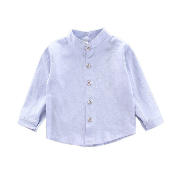Dinosaur Print Denim Overalls & Mandarin Collar Button Shirt Long Sleeve Outfit - Image 3