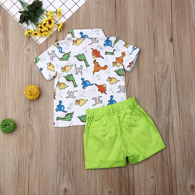 Baby Boy Dinosaur Print Button Up Shirt & Shorts Short Sleeve - Image 2