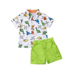 Baby Boy Dinosaur Print Button Up Shirt & Shorts Short Sleeve