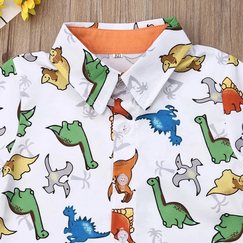 Baby Boy Dinosaur Print Button Up Shirt & Shorts Short Sleeve - Image 3