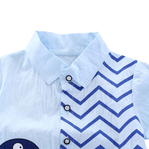 Dinosaur Print Button Up Shirt & Elastic Shorts Short Sleeve Outfit - Image 3