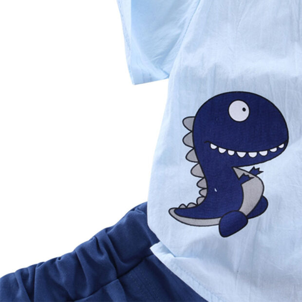 Dinosaur Print Button Up Shirt & Elastic Shorts Short Sleeve Outfit - Image 5