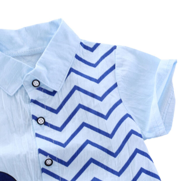 Dinosaur Print Button Up Shirt & Elastic Shorts Short Sleeve Outfit - Image 4