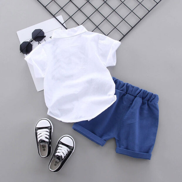 Dinosaur Print Button Up Shirt & Elastic Shorts Short Sleeve Outfit - Image 2