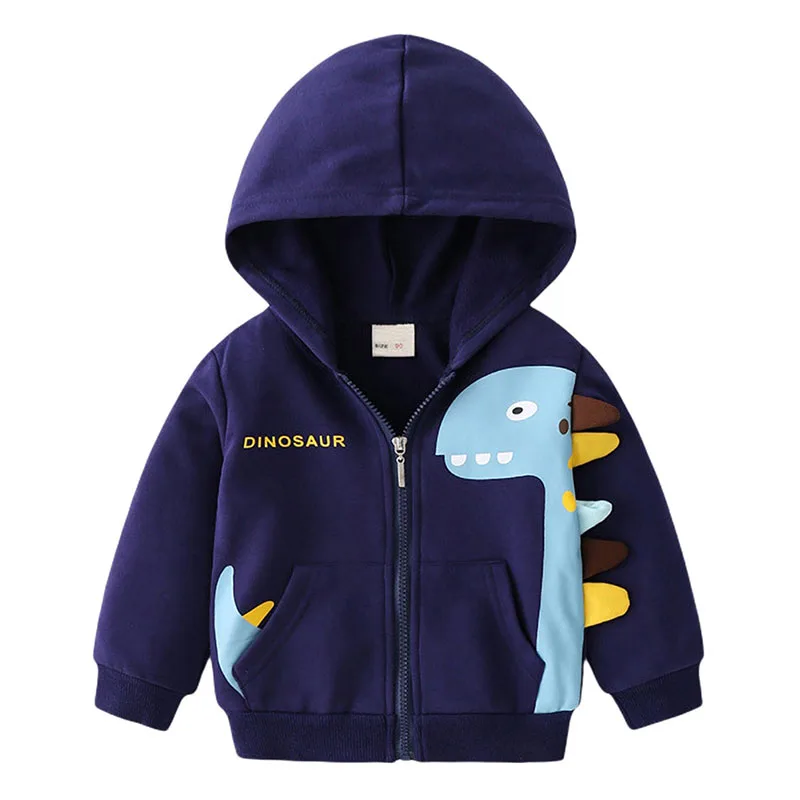 Dinosaur Print Hooded Zipper Jacket Outerwear Long Sleeve