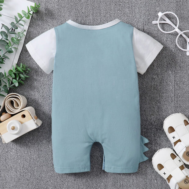 Dinosaur Print Suspenders Romper Short Sleeve - Image 2