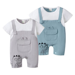 Dinosaur Print Suspenders Romper Short Sleeve