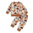 Cartoon Dinosaur Print Pullover Sweatshirt & Matching Pattern Pants Long Sleeve Outfit