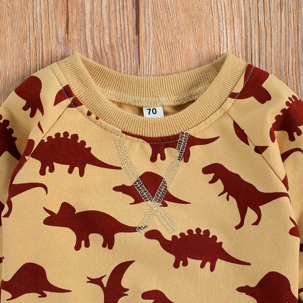 Dinosaur Print Sweatsuit with Pullover Sweatshirt & Pants Outfit Long Sleeve - Image 3