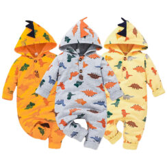 Dinosaur Print Variable Romper Long Sleeve with Spikes on Cap